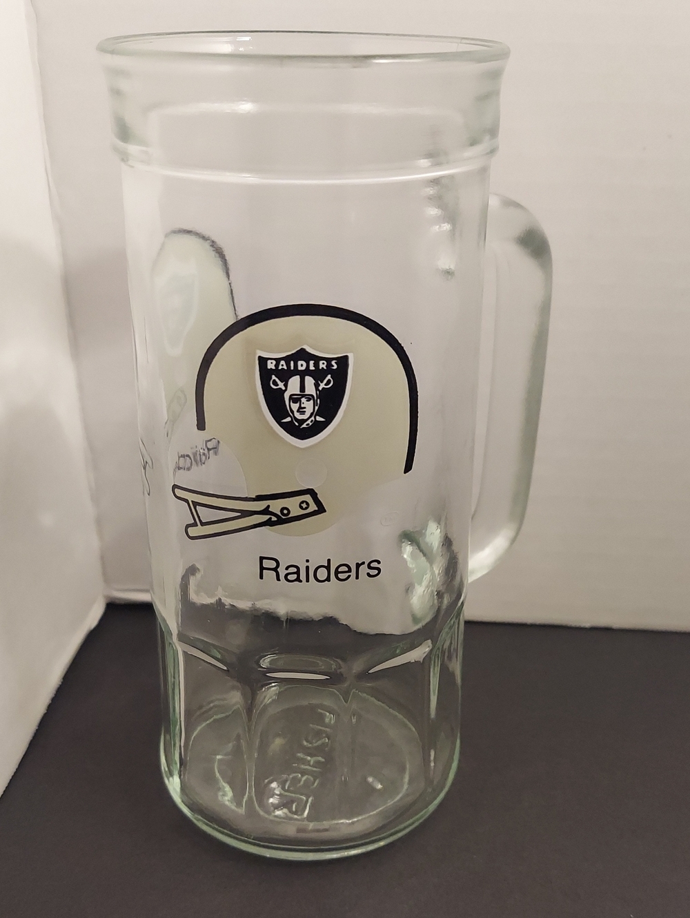 Collectible Vintage 70's/80's Raiders Logo Fisher Clear Glass Beer Stein Mug